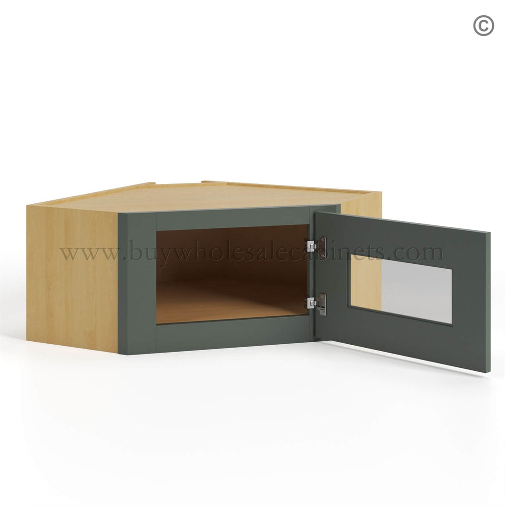 Green Shaker 12″x 24″ Diagonal Corner Wall Shelf with Glass Door