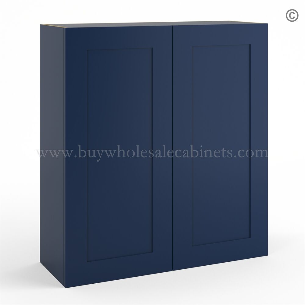 Frameless Oxford Blue 36″ Tall Wall Cabinet – 2 Doors 2 Shelves