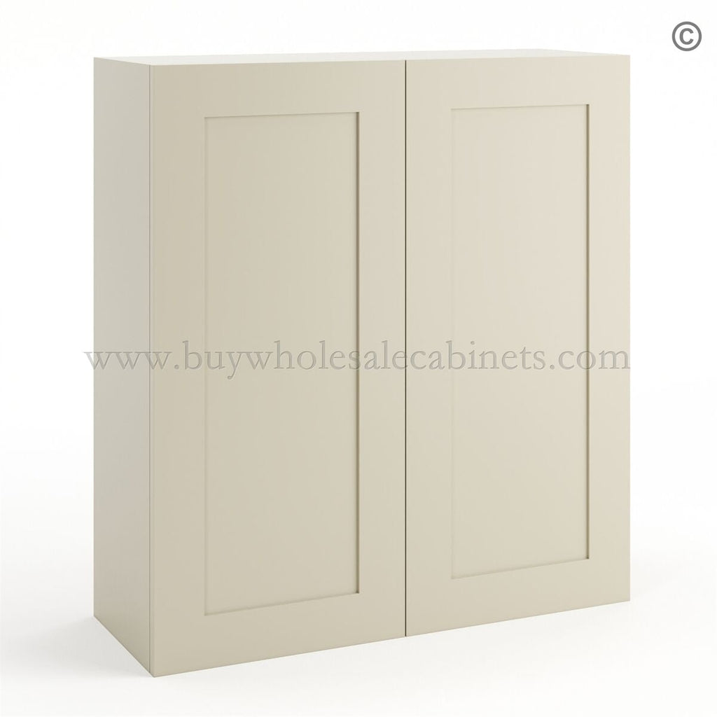 Frameless Ivory White 36″ Tall Wall Cabinet – 2 Doors 2 Shelves