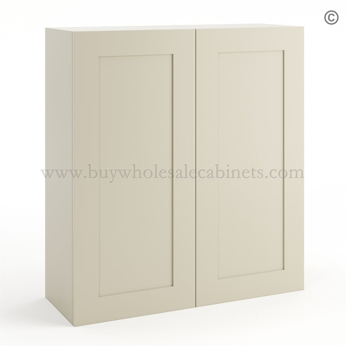 Frameless Ivory White 36″ Tall Wall Cabinet – 2 Doors 2 Shelves