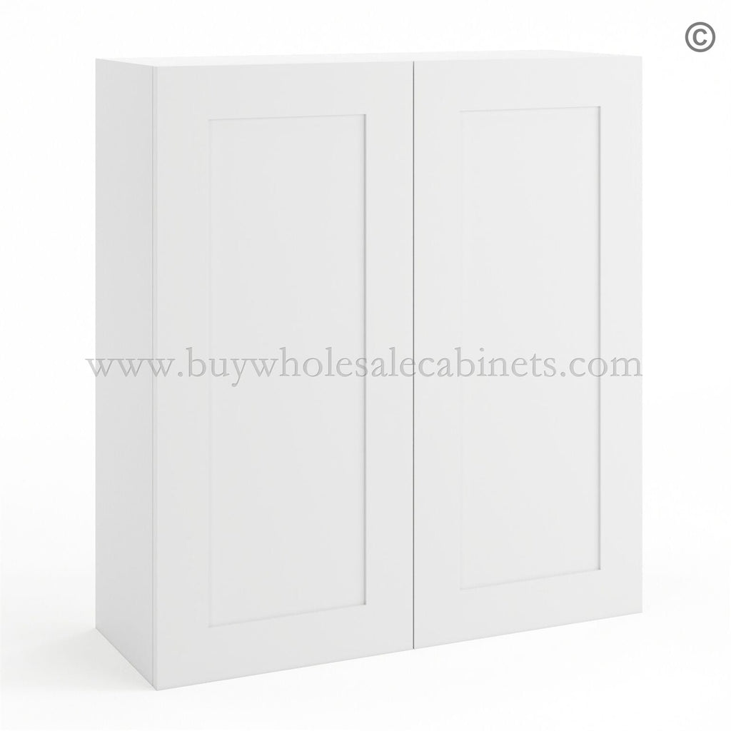 Frameless Modern White Shaker 36″ Tall Wall Cabinet – 2 Doors 2 Shelves
