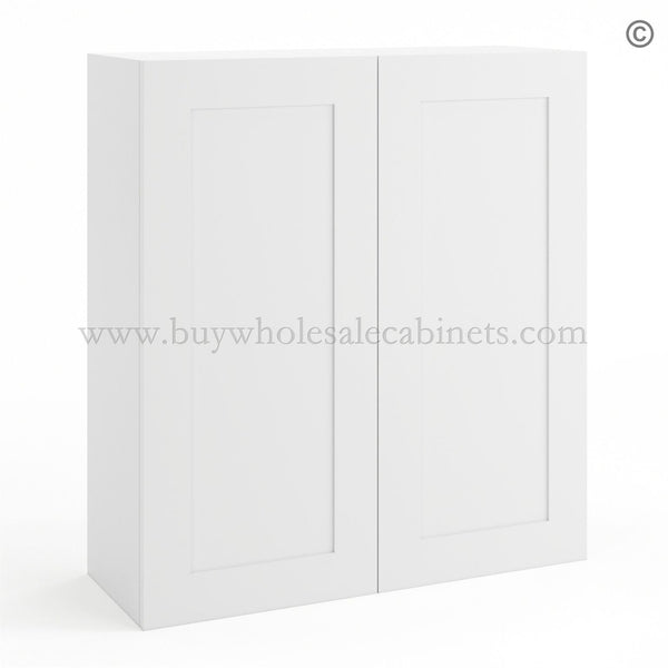 Frameless Modern White Shaker 36″ Tall Wall Cabinet – 2 Doors 2 Shelves
