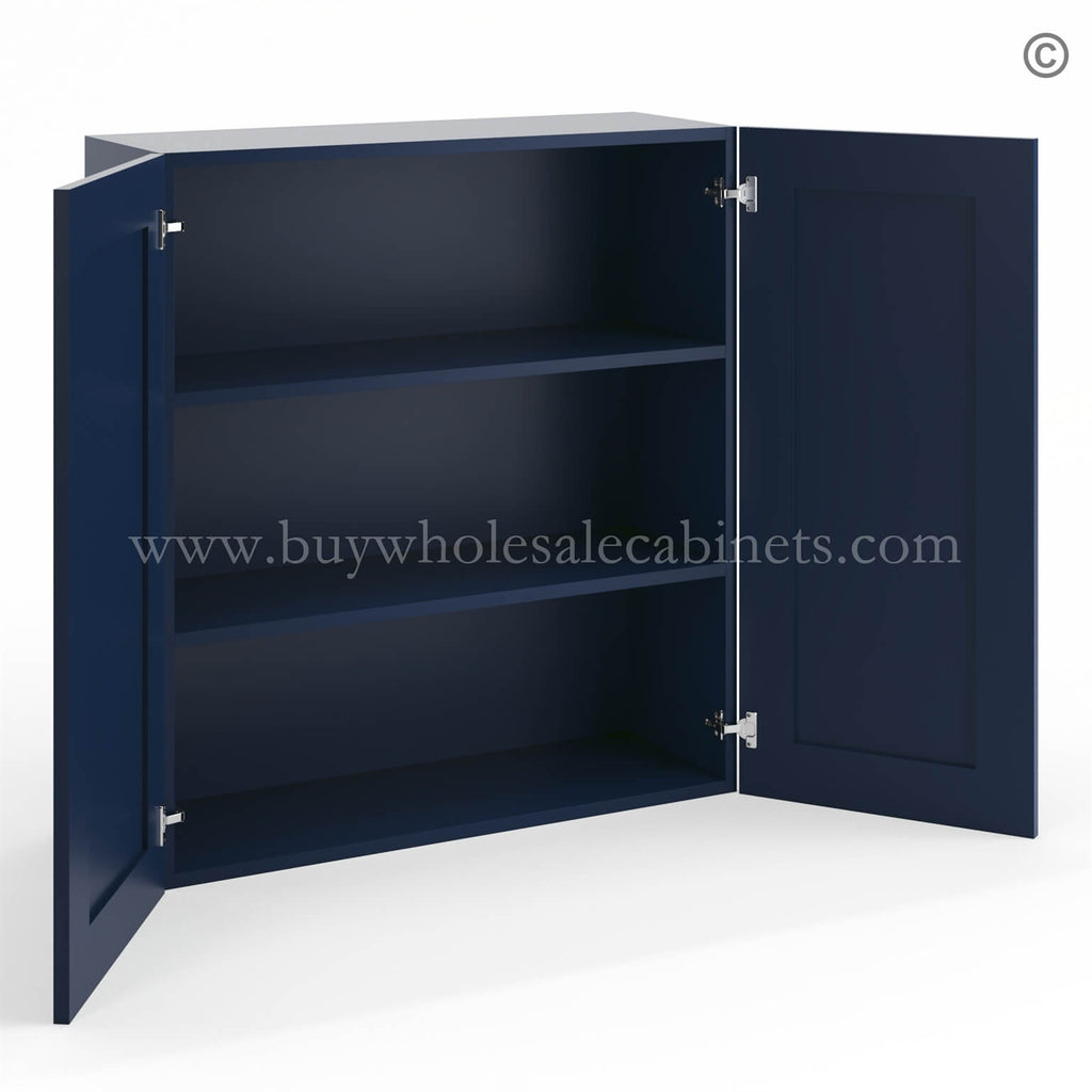 Frameless Oxford Blue 36″ Tall Wall Cabinet – 2 Doors 2 Shelves