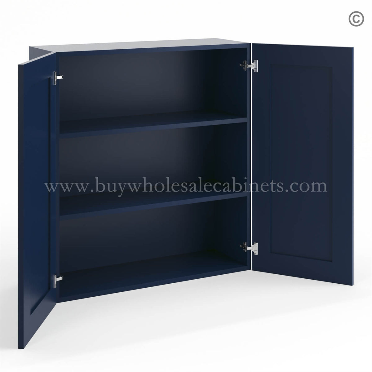 Frameless Oxford Blue 36″ Tall Wall Cabinet – 2 Doors 2 Shelves