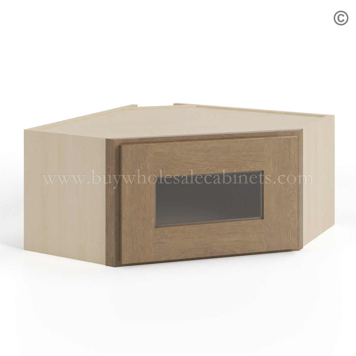 Rustic Wood Shaker 12″x 24″ Diagonal Corner Wall Shelf with Glass Door