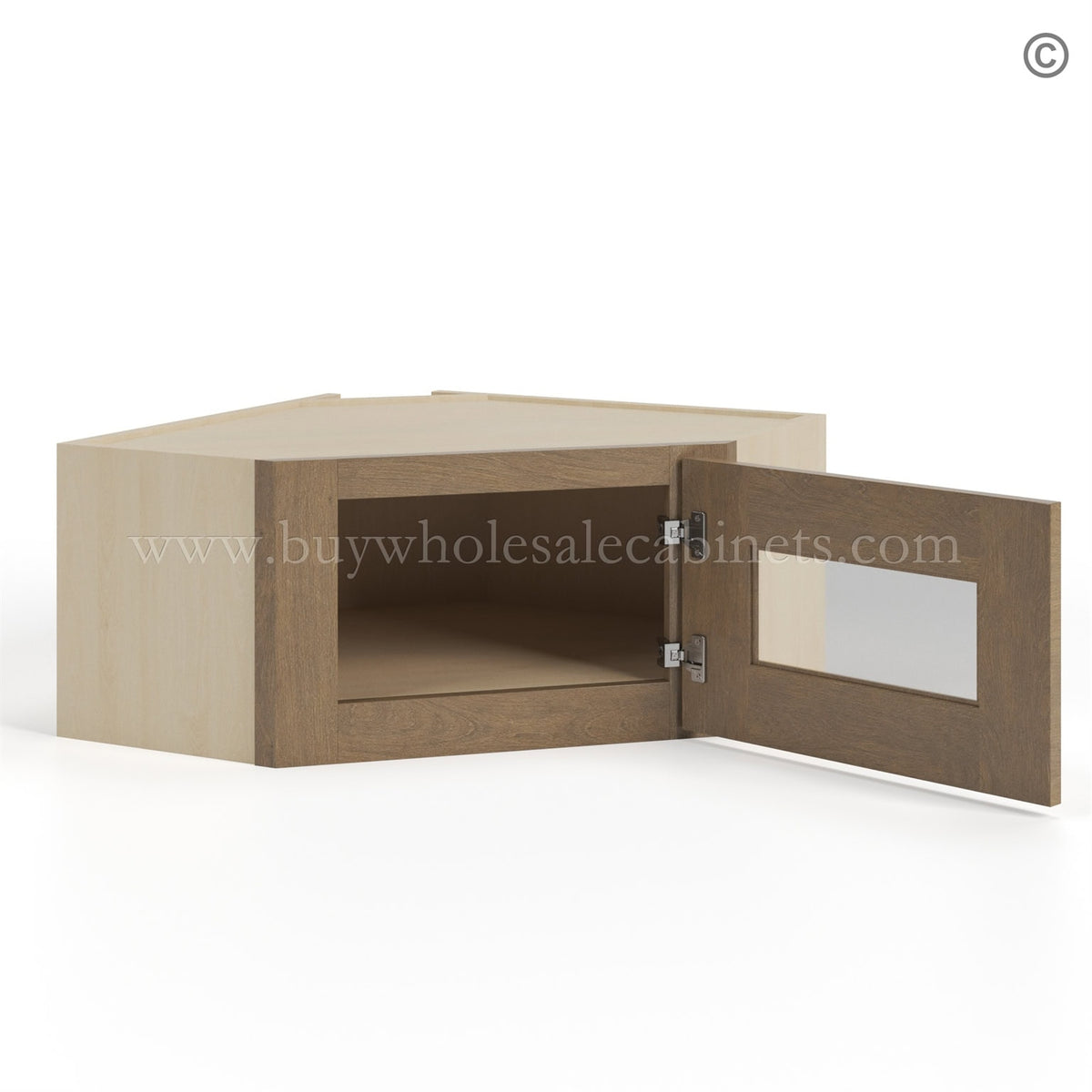 Rustic Wood Shaker 12″x 24″ Diagonal Corner Wall Shelf with Glass Door