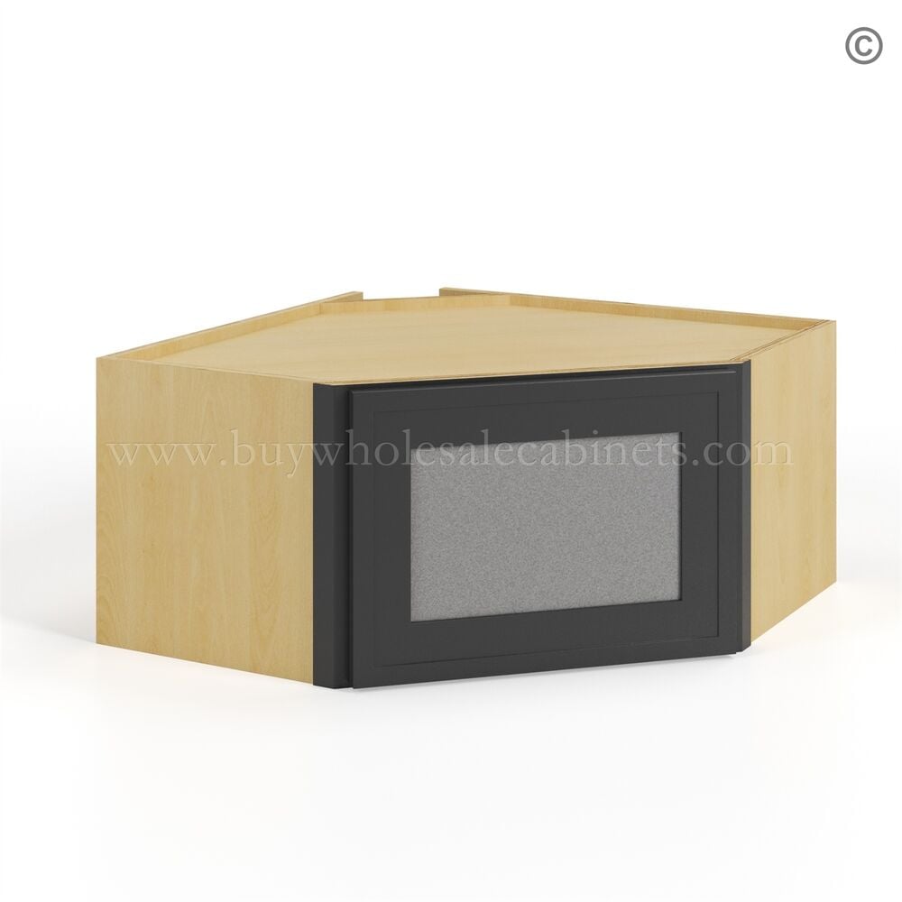 Slim Black Shaker Diagonal Corner Wall Shelf with Glass Door