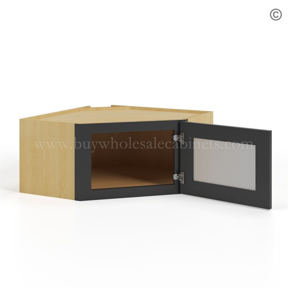 Slim Black Shaker Diagonal Corner Wall Shelf with Glass Door