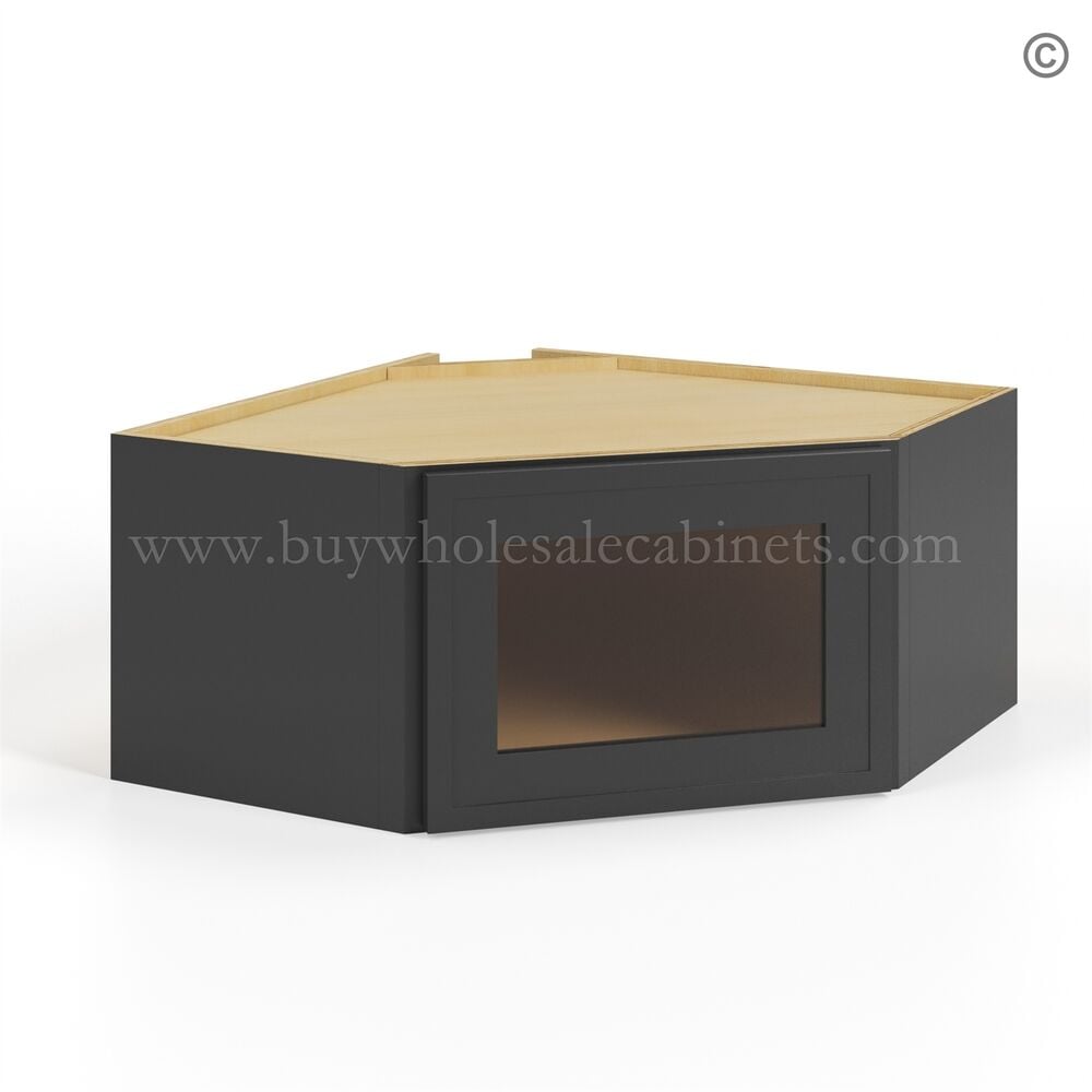 Slim Black Shaker Diagonal Corner Wall Shelf with Glass Door