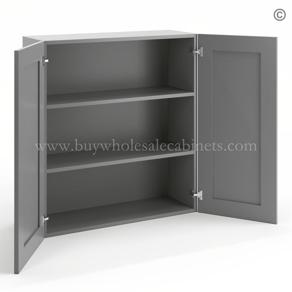 Frameless Graphite Gray 36″ Tall Wall Cabinet – 2 Doors 2 Shelves