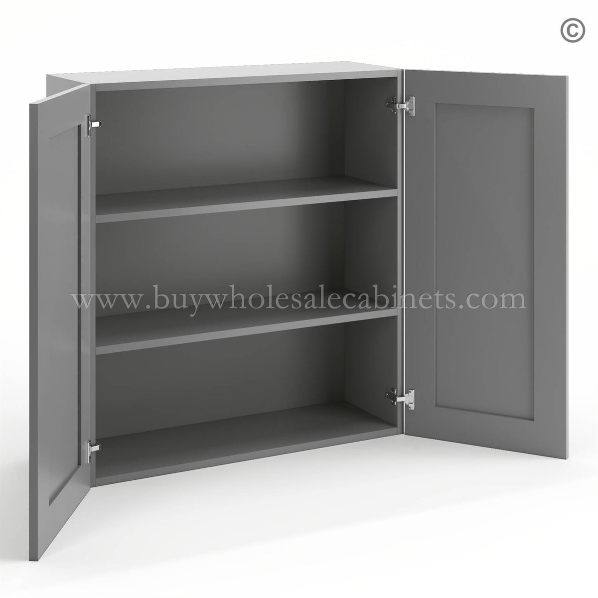 Frameless Graphite Gray 36″ Tall Wall Cabinet – 2 Doors 2 Shelves