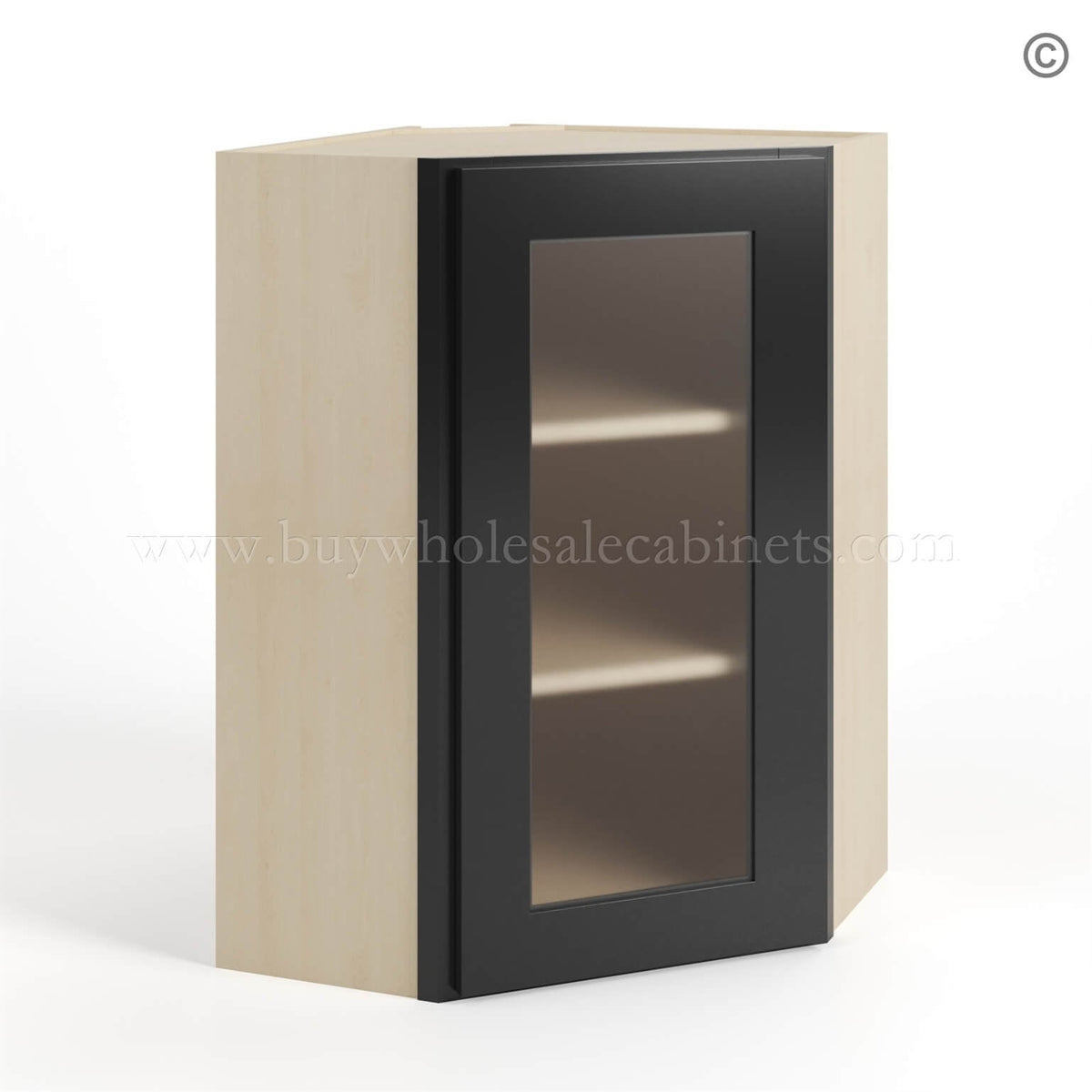 Black Shaker 24″ Diagonal Corner Wall Cabinet with Glass Door
