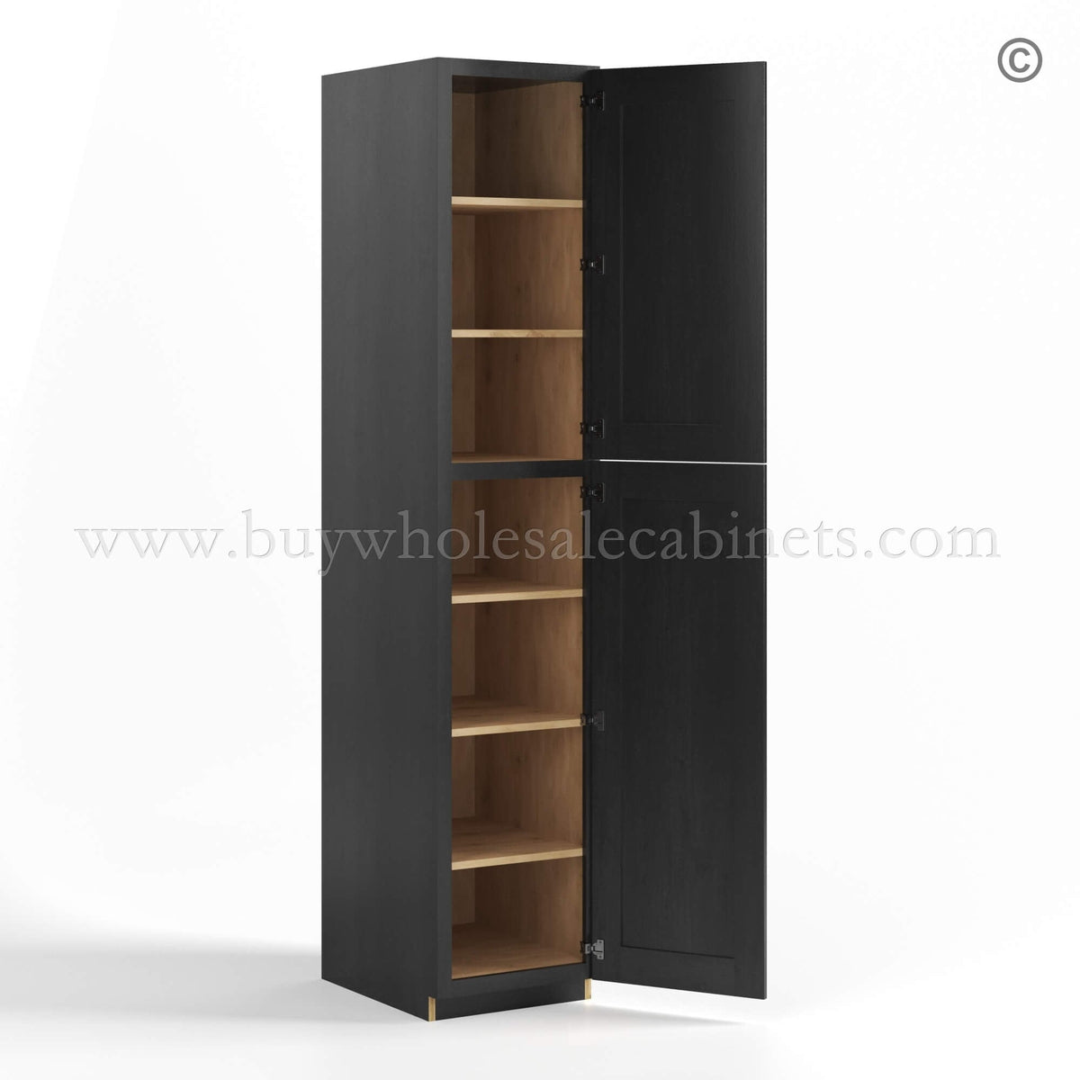 Charcoal Black Shaker Tall Pantry Cabinet 2 Doors