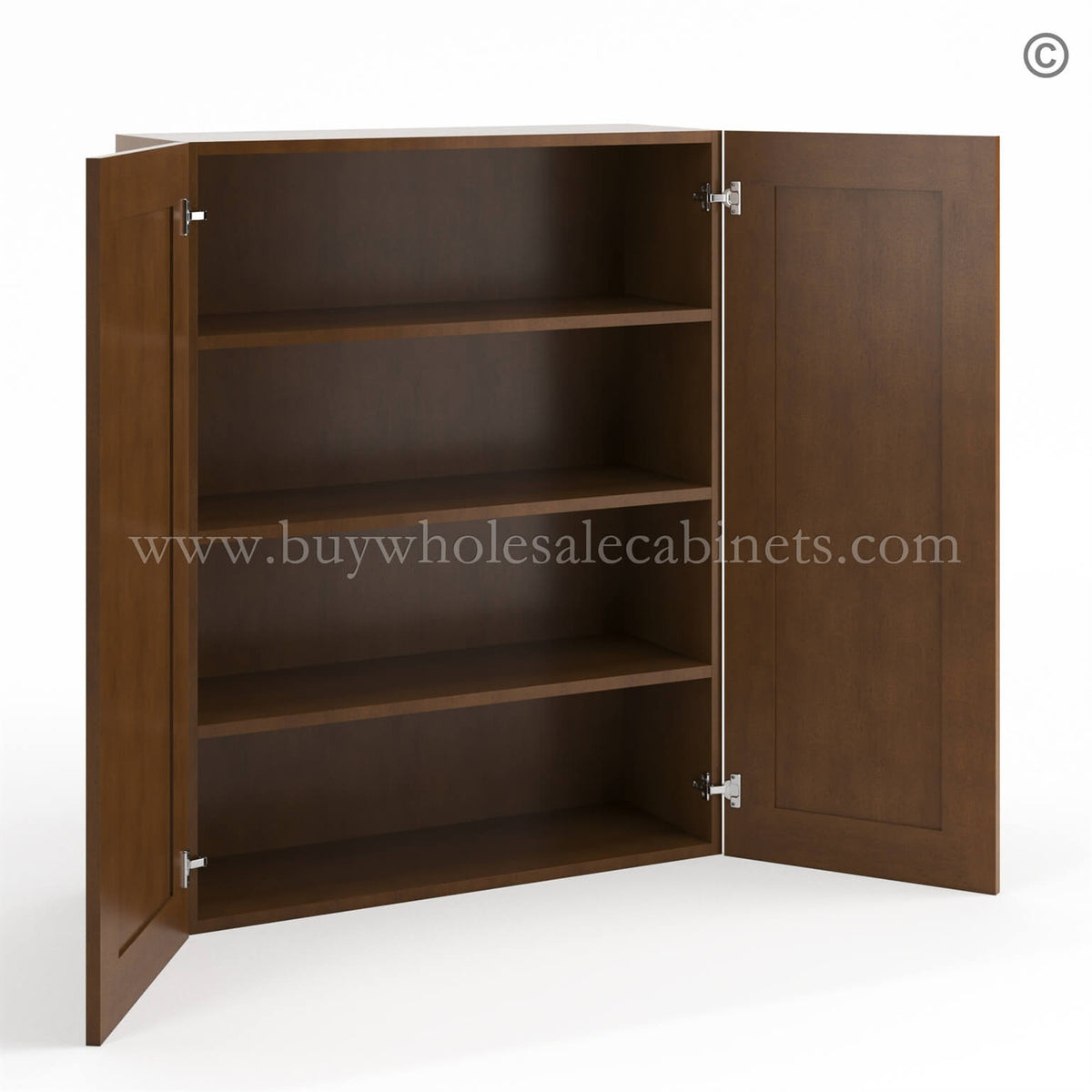 Frameless Classic Chestnut 42″ Tall Wall Cabinet – 2 Doors 3 Shelves