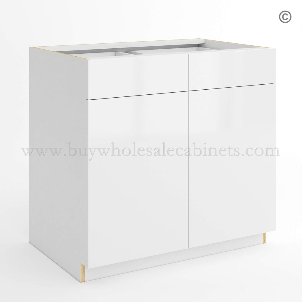 Frameless Gloss White Double Door Double Dummy Drawer Vanity Sink Base