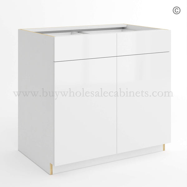 Frameless Gloss White Base Cabinet Double Door and Double Drawer