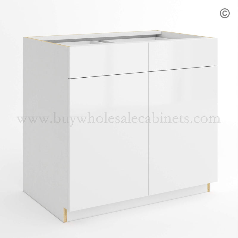 Frameless Gloss White Base Cabinet Double Door and Double Drawer