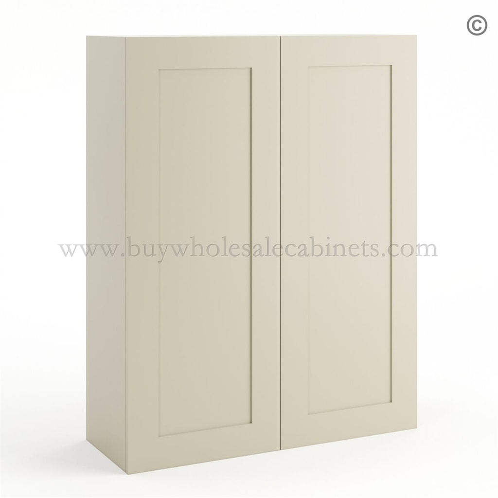 Frameless Ivory White 42″ Tall Wall Cabinet – 2 Doors 3 Shelves