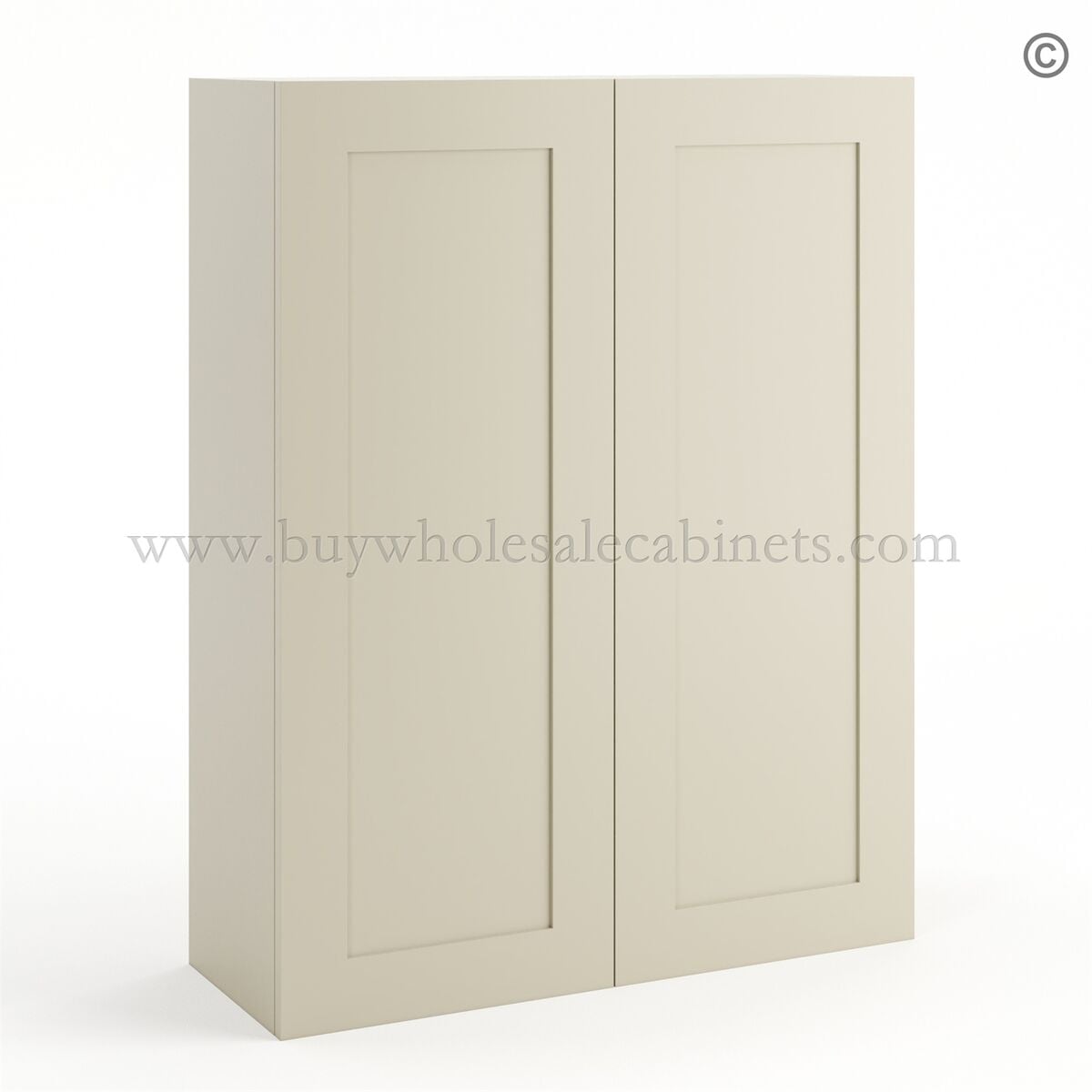 Frameless Ivory White 42″ Tall Wall Cabinet – 2 Doors 3 Shelves