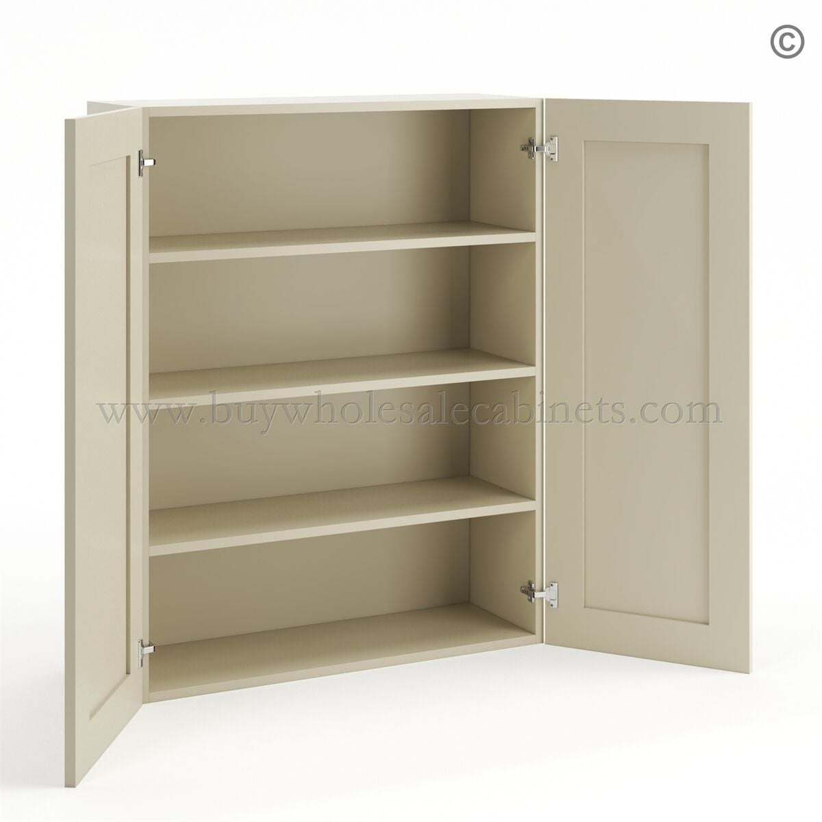 Frameless Ivory White 42″ Tall Wall Cabinet – 2 Doors 3 Shelves