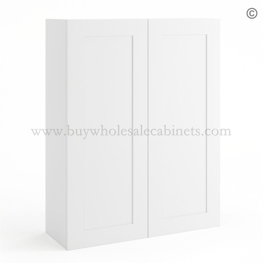 Frameless Modern White Shaker 42″ Tall Wall Cabinet – 2 Doors 3 Shelves