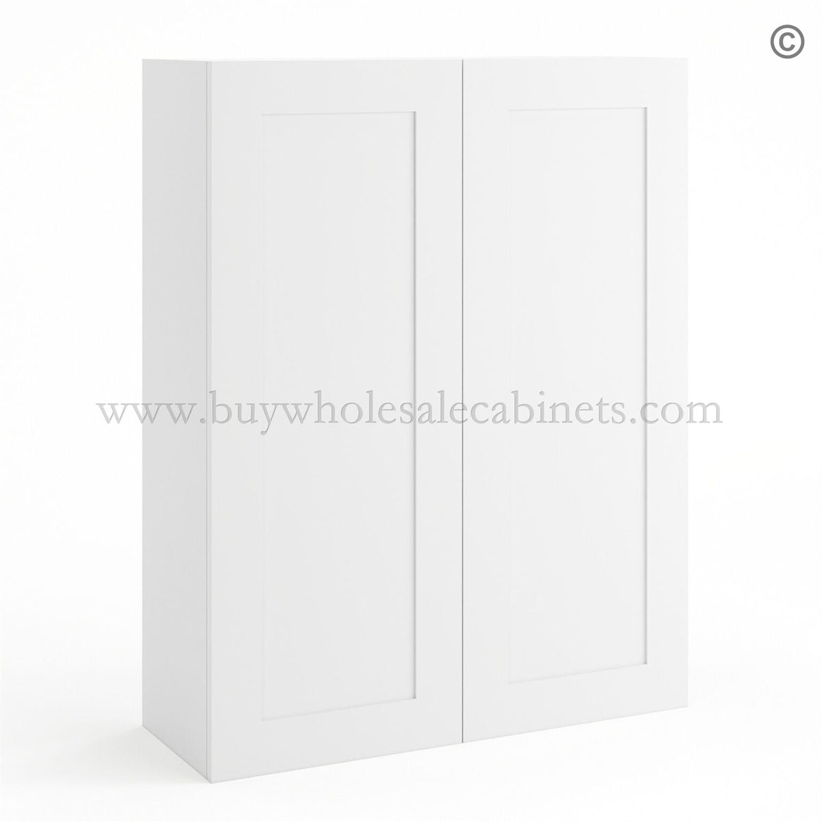 Frameless Modern White Shaker 42″ Tall Wall Cabinet – 2 Doors 3 Shelves