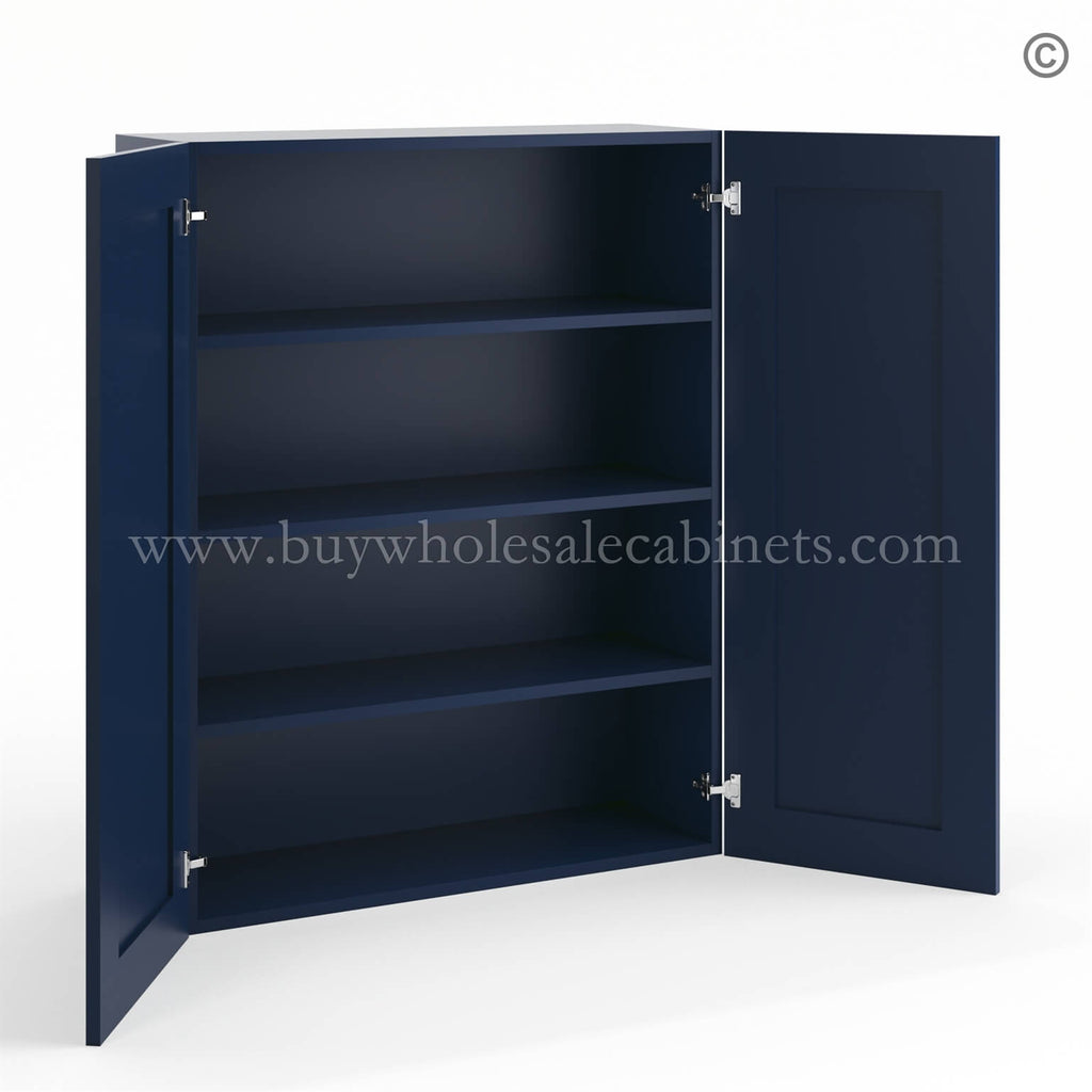 Frameless Oxford Blue 42″ Tall Wall Cabinet – 2 Doors 3 Shelves
