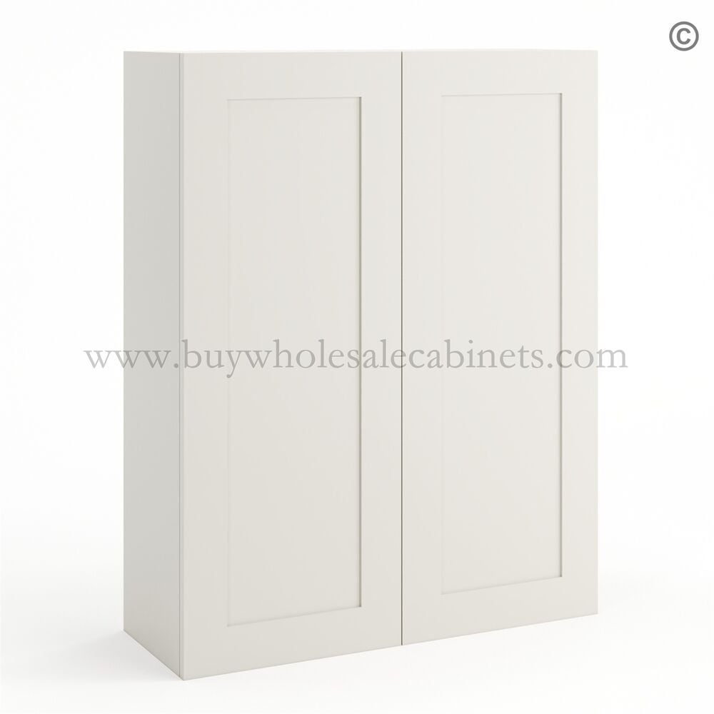 Frameless Pearl White 42″ Tall Wall Cabinet – 2 Doors 3 Shelves
