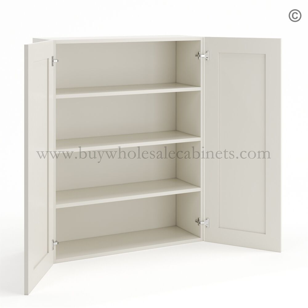 Frameless Pearl White 42″ Tall Wall Cabinet – 2 Doors 3 Shelves
