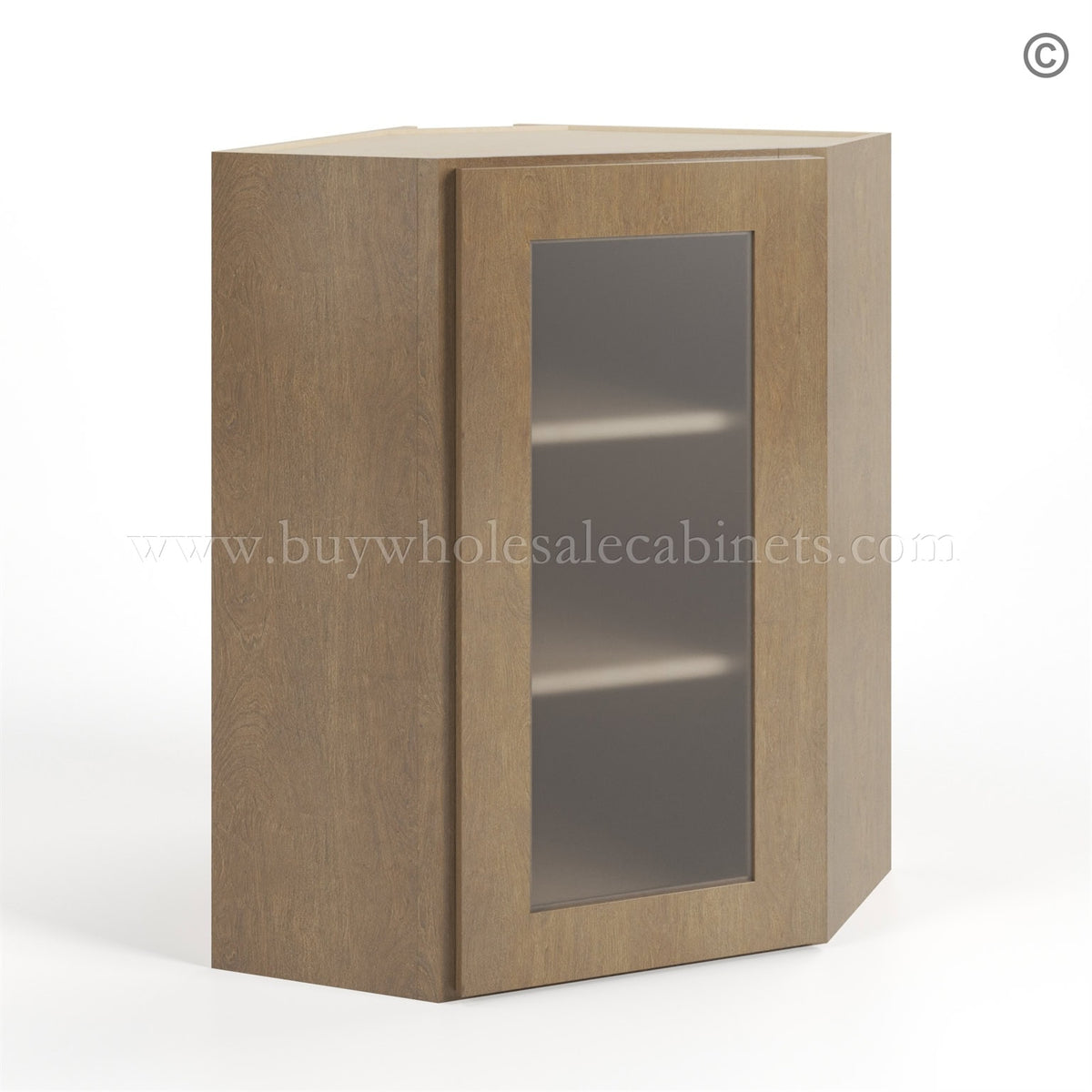 Rustic Wood Shaker 24″ Diagonal Corner Wall Cabinet with Glass Door
