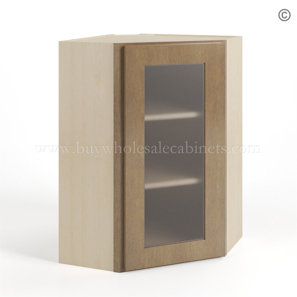 Rustic Wood Shaker 24″ Diagonal Corner Wall Cabinet with Glass Door