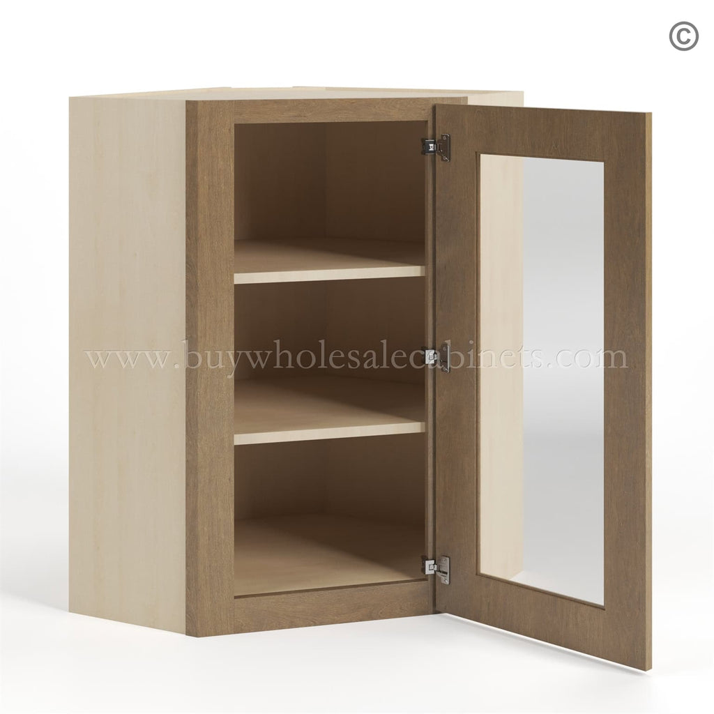Rustic Wood Shaker 24″ Diagonal Corner Wall Cabinet with Glass Door