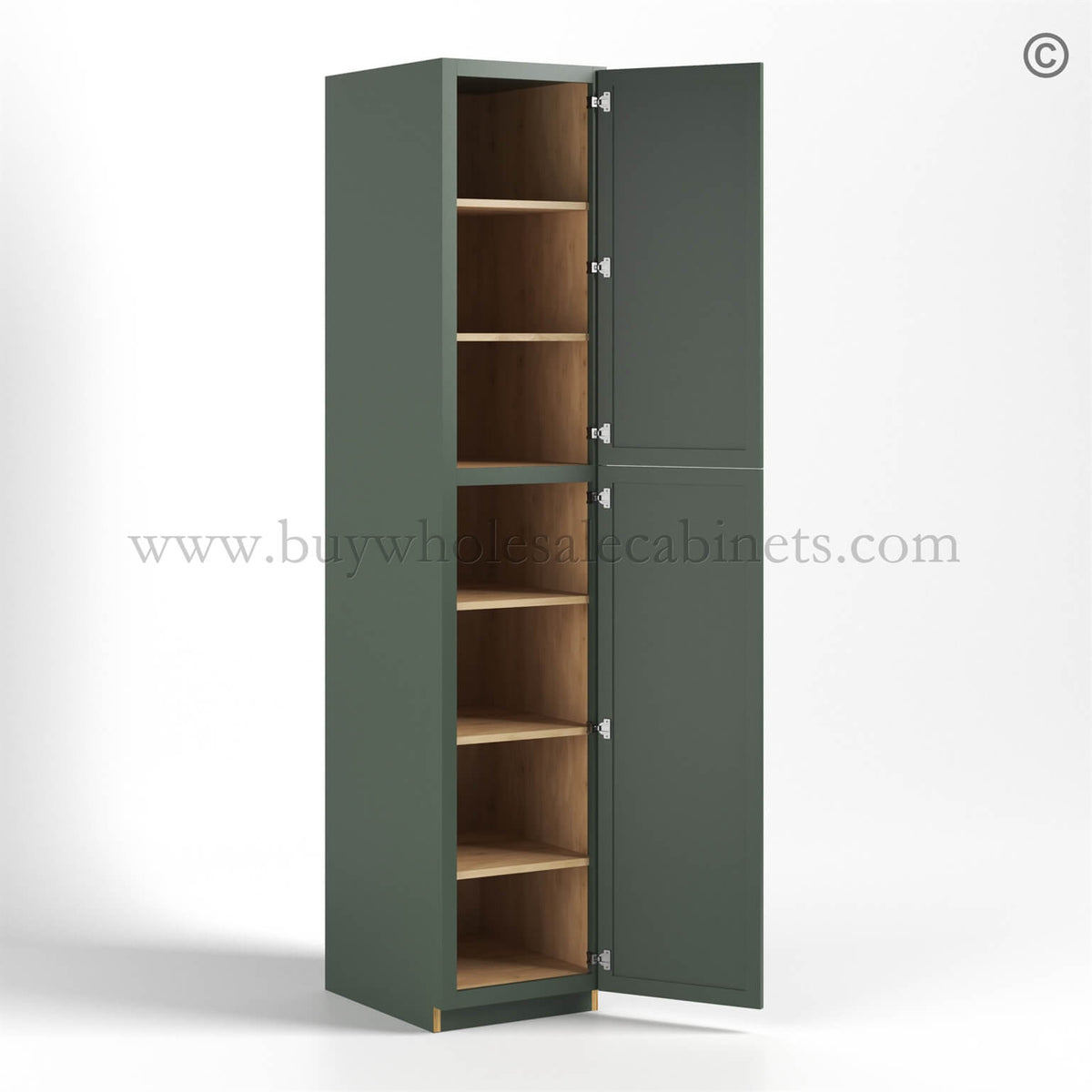Slim Shaker Green Tall Pantry Cabinet 2 Doors