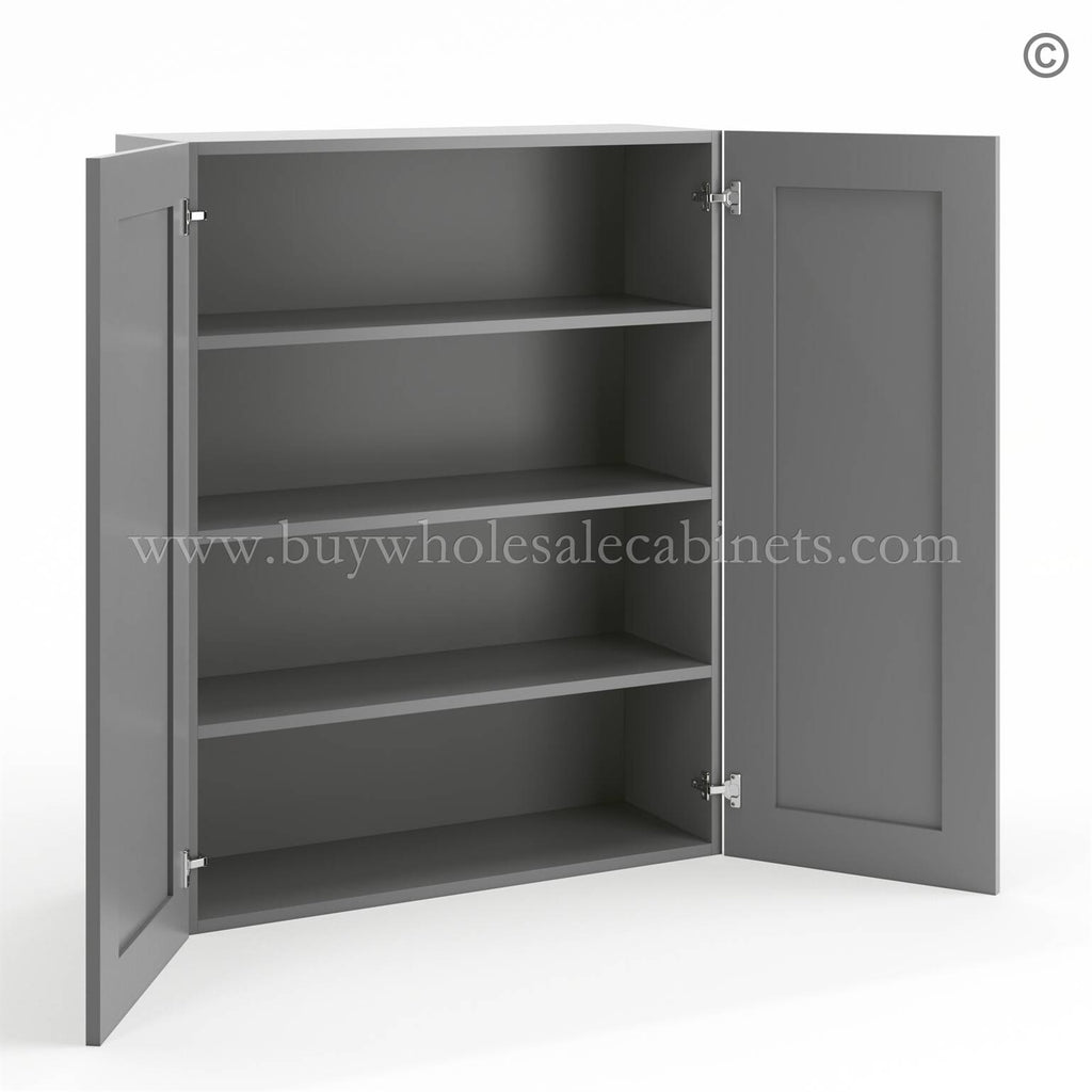 Frameless Graphite Gray 42″ Tall Wall Cabinet – 2 Doors 3 Shelves