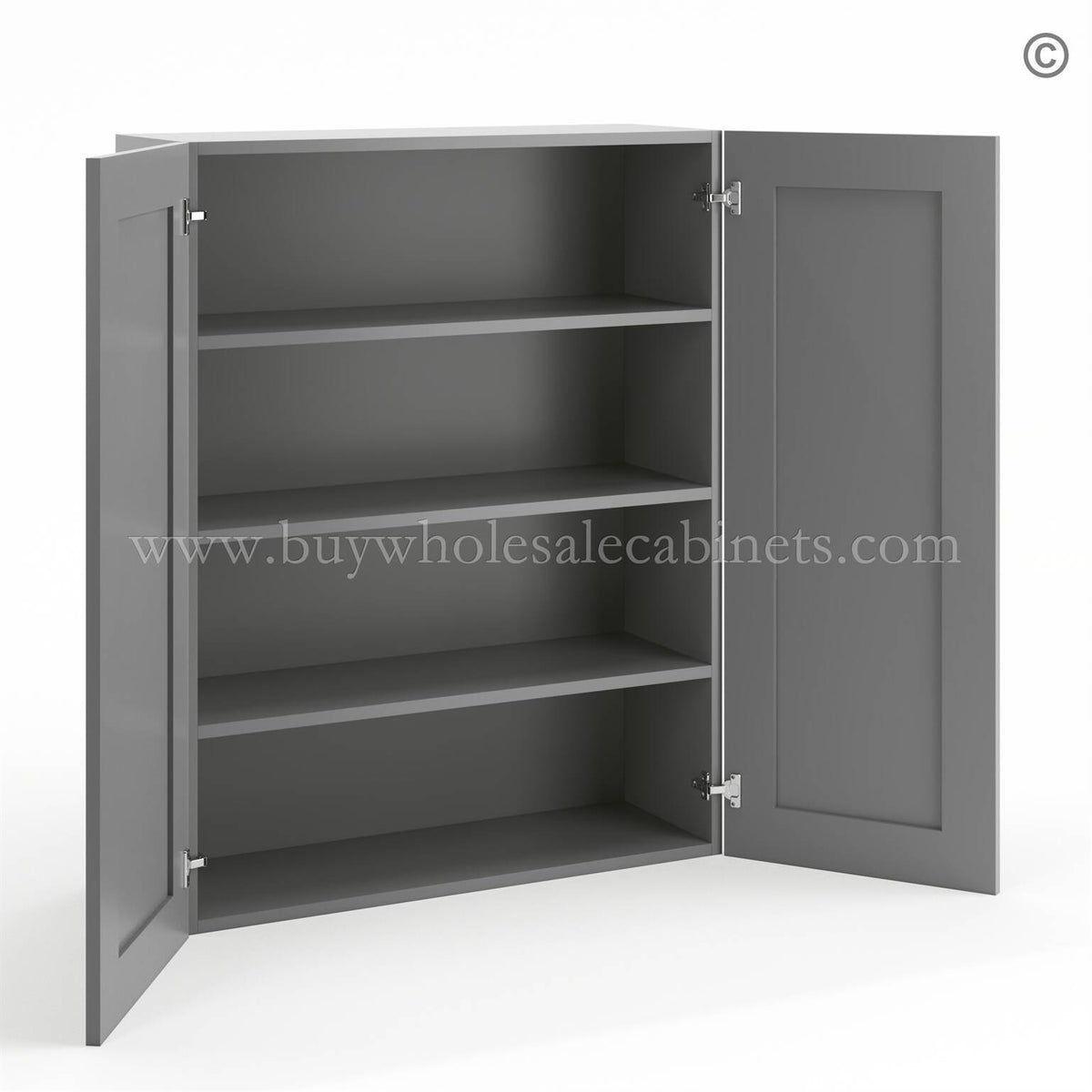 Frameless Graphite Gray 42″ Tall Wall Cabinet – 2 Doors 3 Shelves