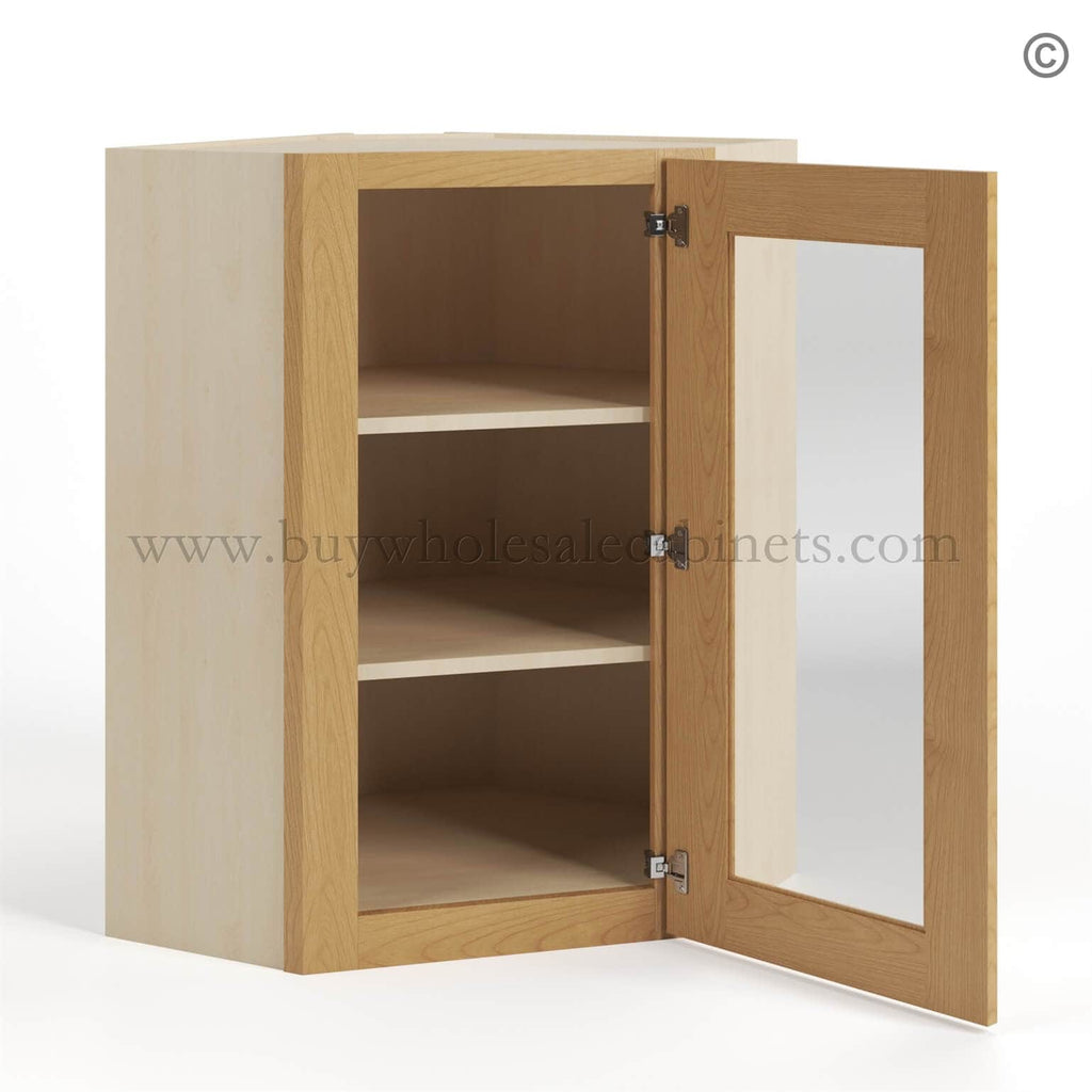 Treasure Chest Shaker 24″ Diagonal Corner Wall Cabinet with Glass Door