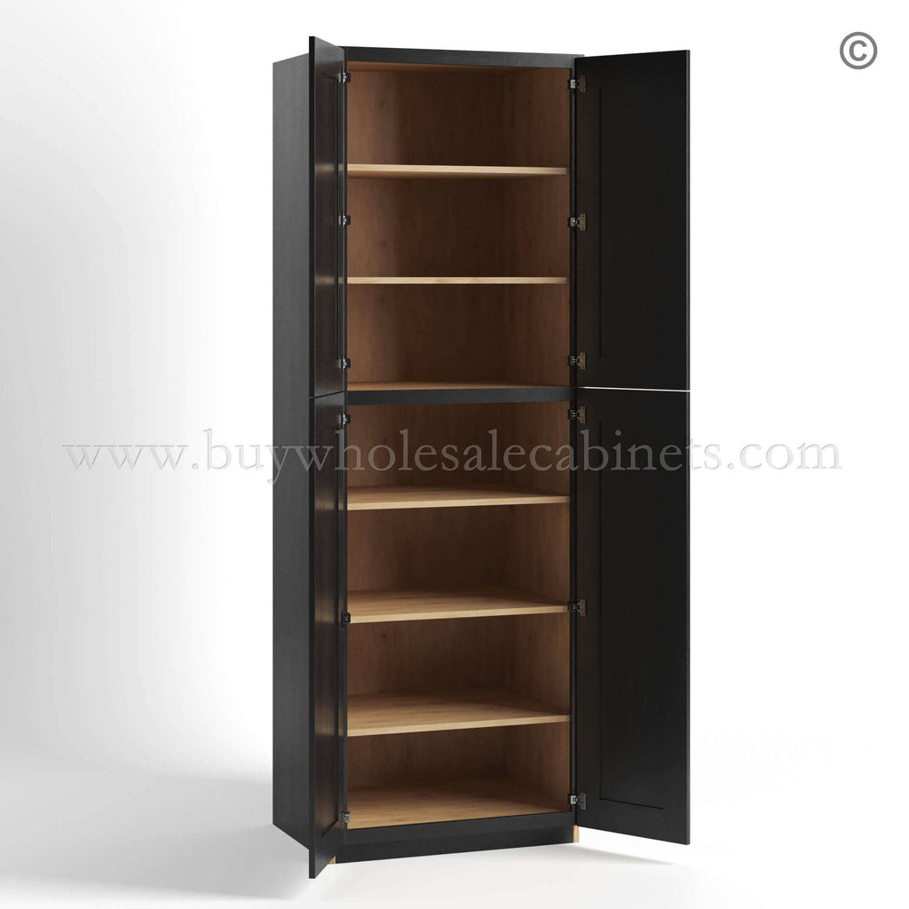 Charcoal Black Shaker Tall Pantry Cabinet 4 Doors