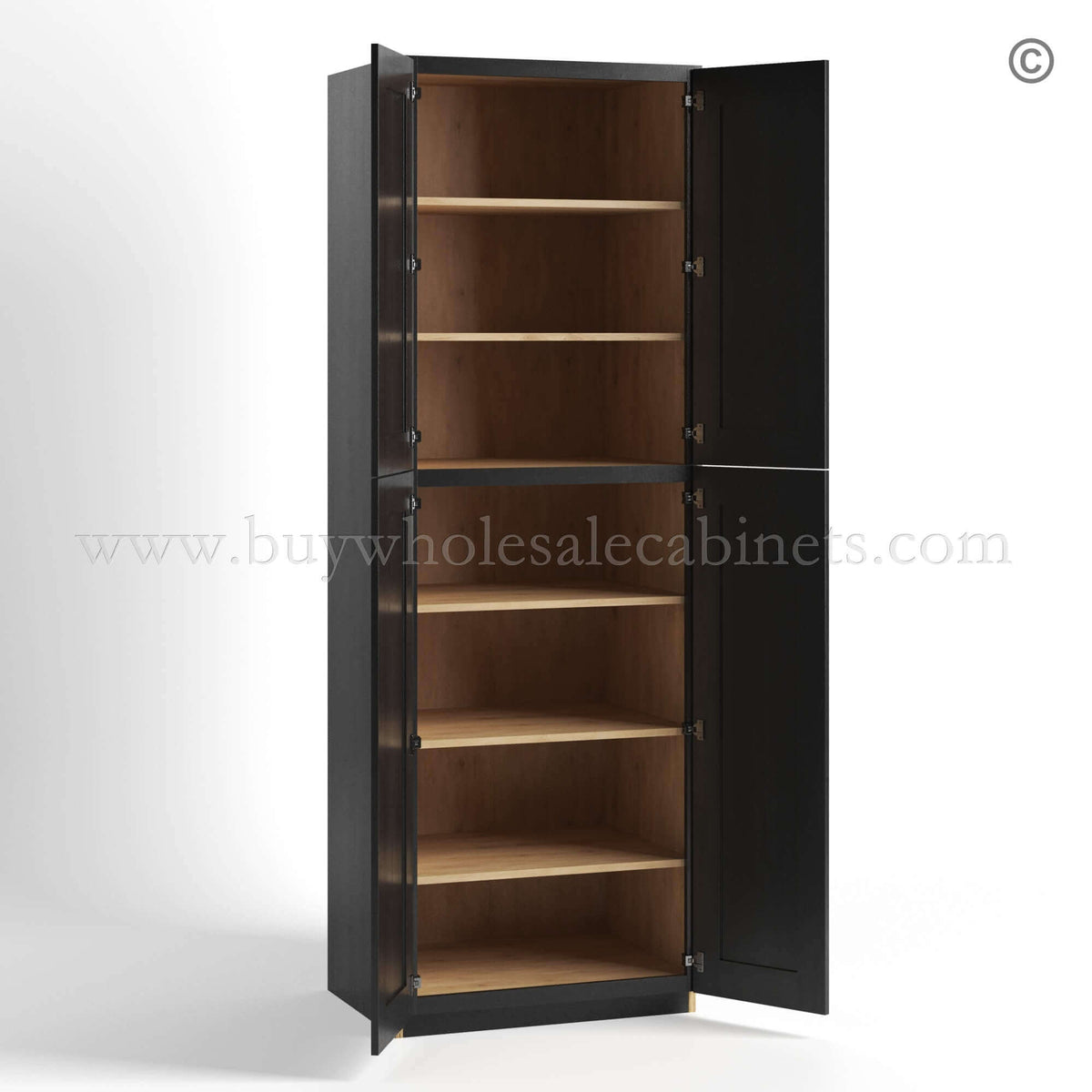 Charcoal Black Shaker Tall Pantry Cabinet 4 Doors