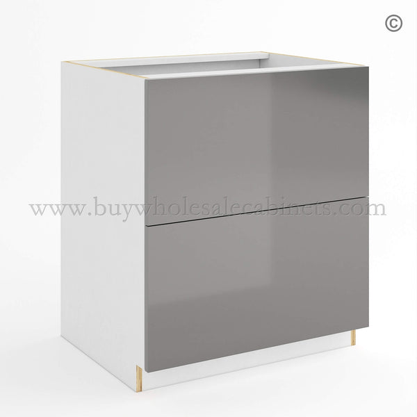 Frameless Gloss Gray Two Drawer Base Cabinet
