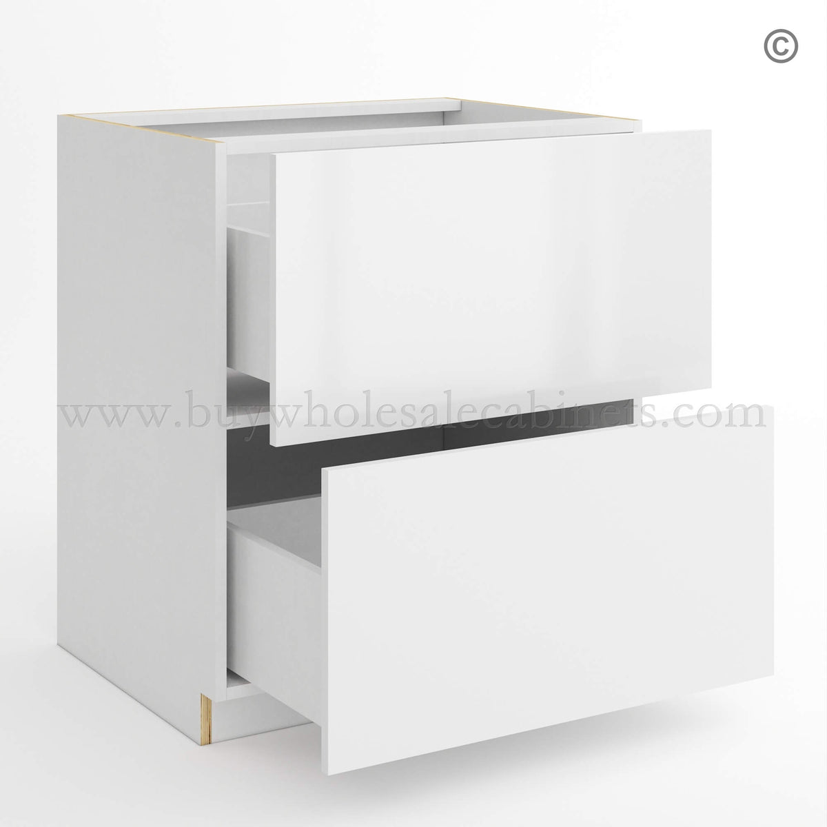 Frameless Gloss White Two Drawer Base Cabinet