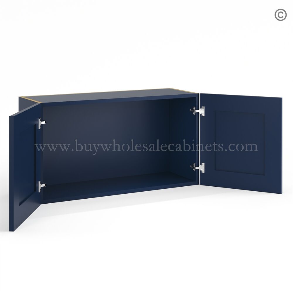 Frameless Oxford Blue Deep Wall Cabinet – 2 Doors No Shelf – 12″D, 30″W
