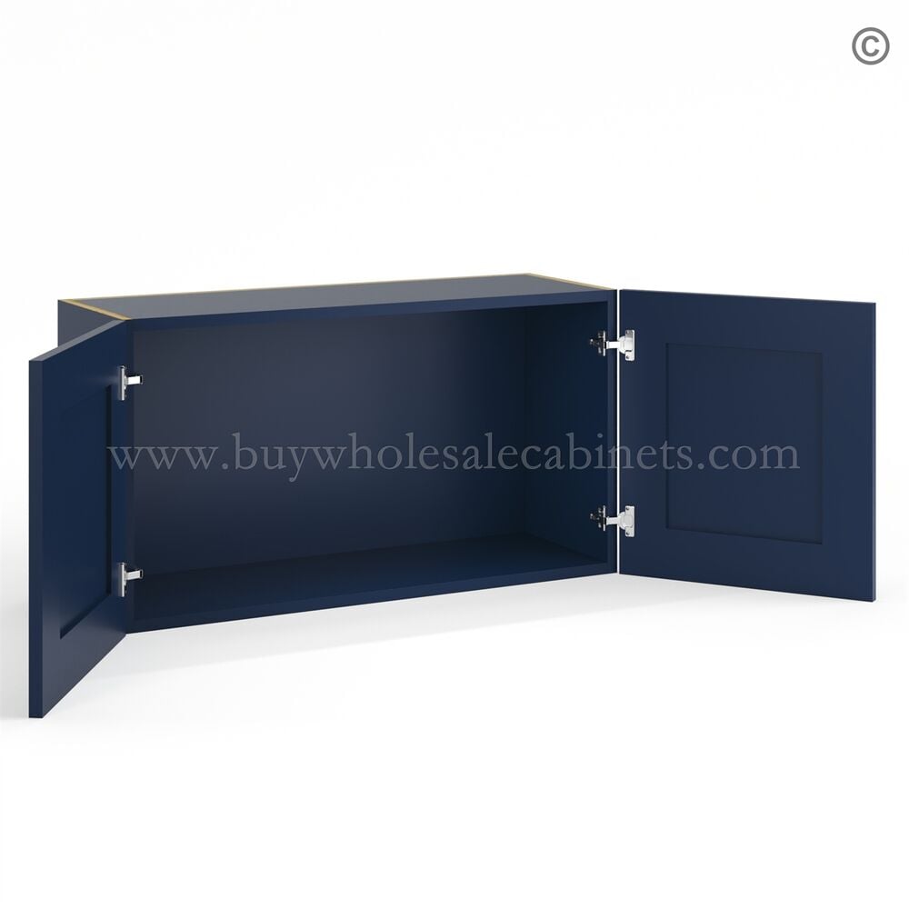 Frameless Oxford Blue Deep Wall Cabinet – 2 Doors No Shelf – 12″D, 24″W