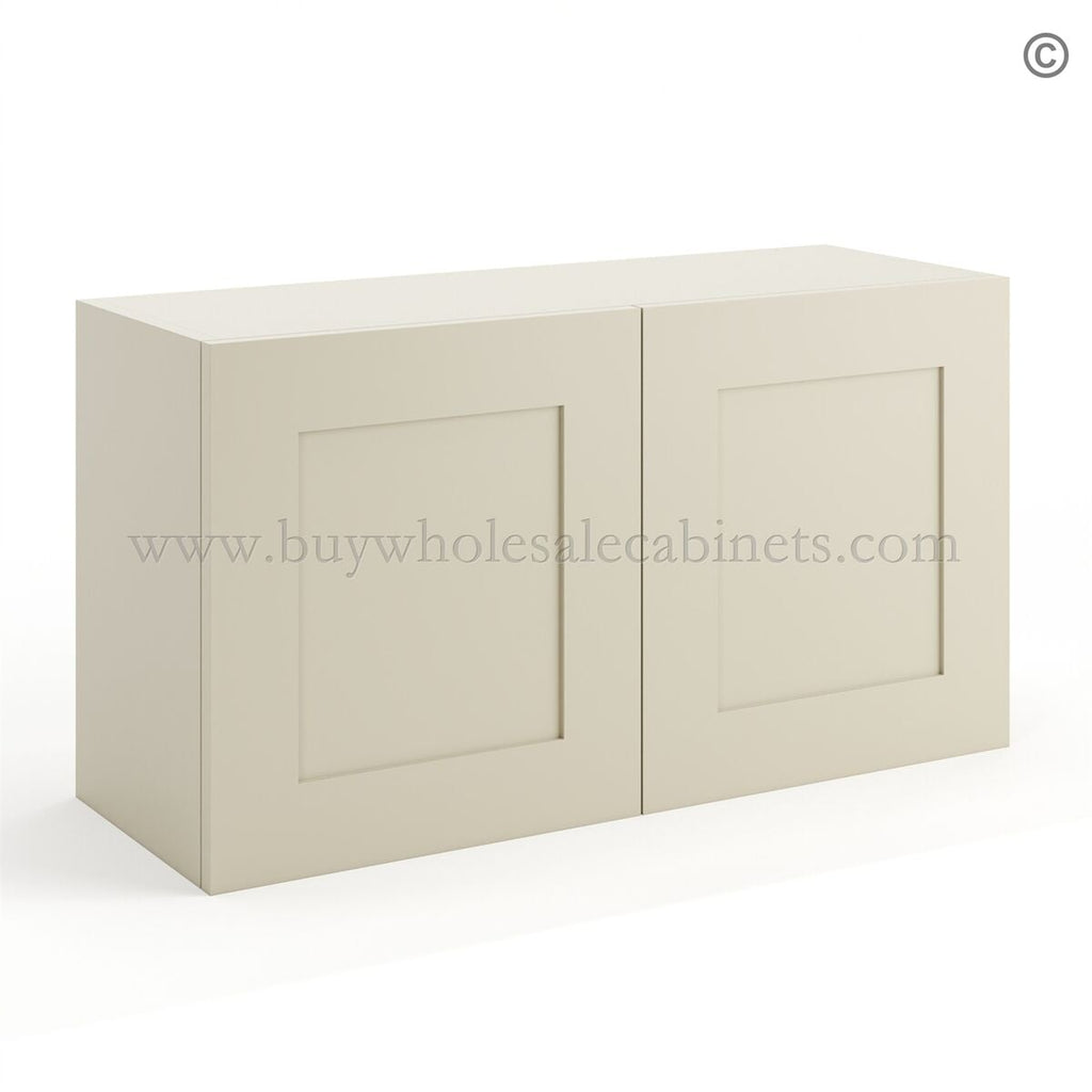 Frameless Ivory White Deep Wall Cabinet – 2 Doors No Shelf – 12″D, 30″W