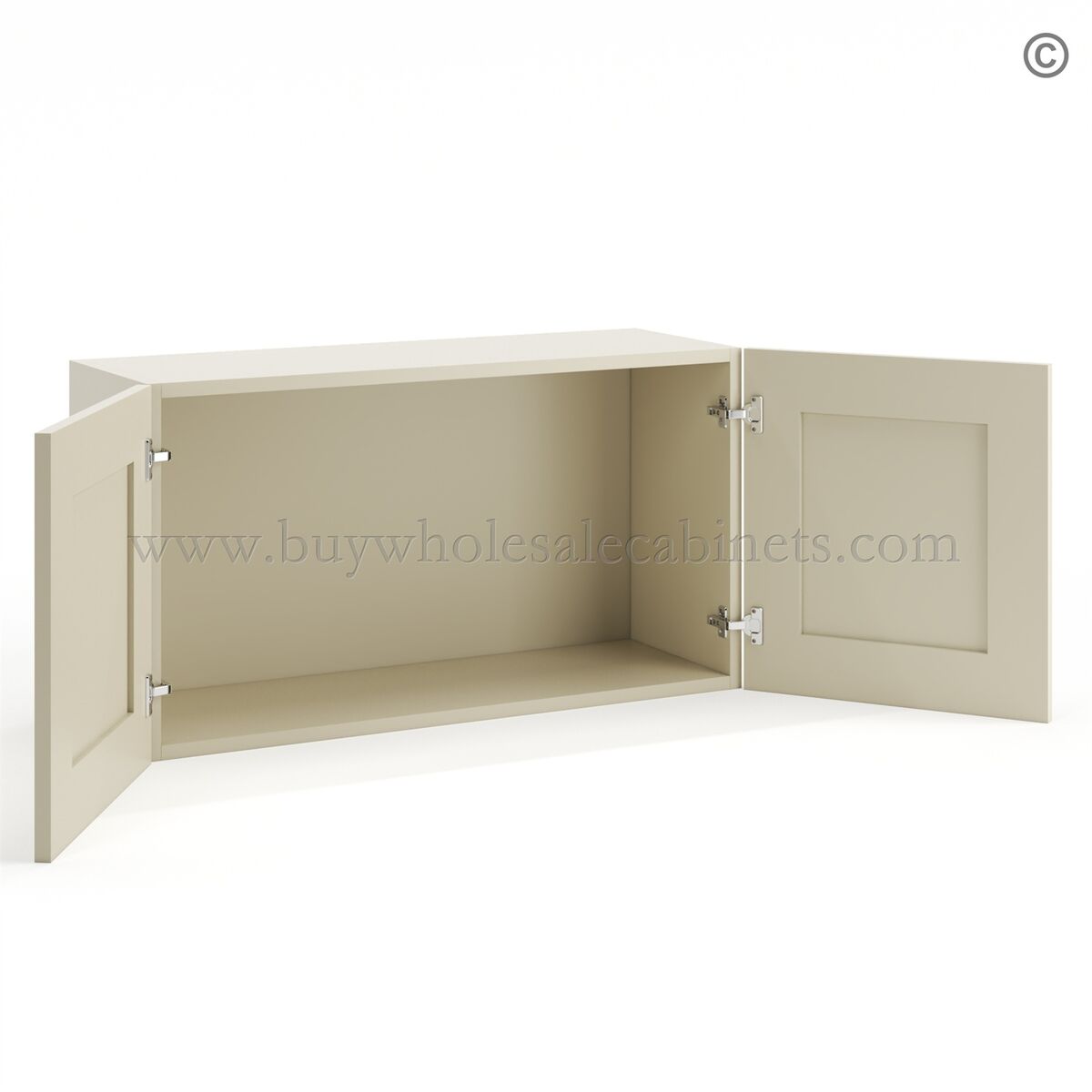 Frameless Ivory White Deep Wall Cabinet – 2 Doors No Shelf – 12″D, 24″W