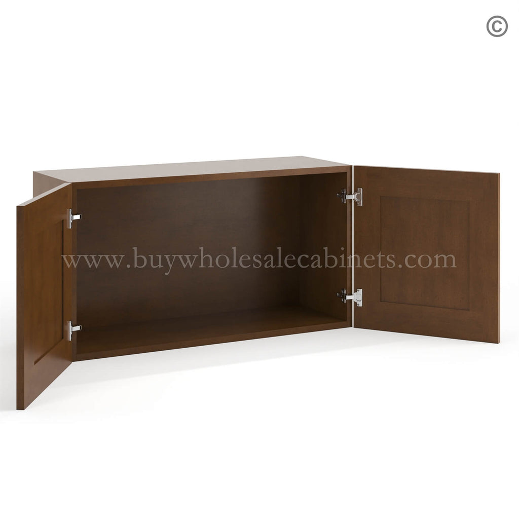 Frameless Classic Chestnut Deep Wall Cabinet – 2 Doors No Shelf – 12″D, 36″W