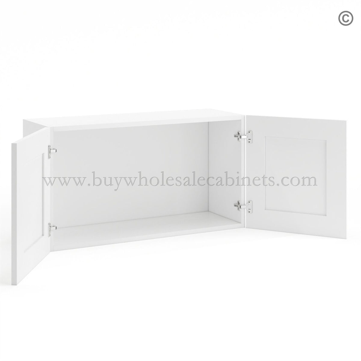 Frameless Modern White Shaker 12″ Deep Wall Cabinet – 2 Doors No Shelf