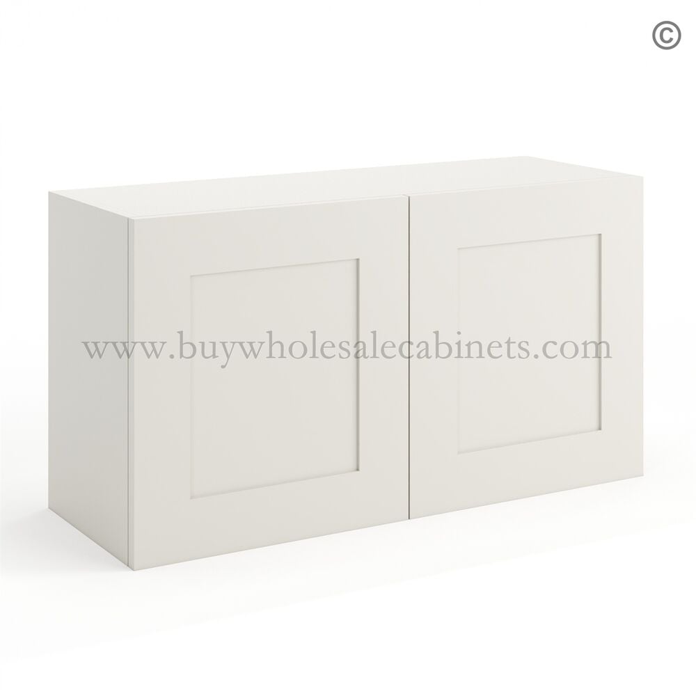 Frameless Pearl White Deep Wall Cabinet – 2 Doors No Shelf – 12″D, 36″W
