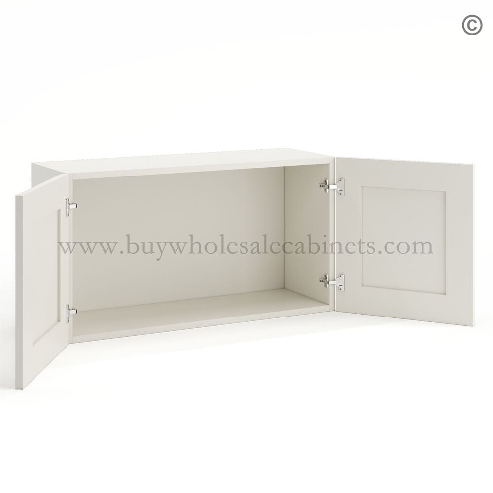 Frameless Pearl White Deep Wall Cabinet – 2 Doors No Shelf – 12″D, 30″W