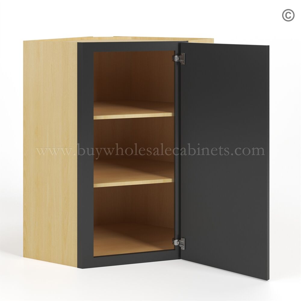 Slim Black Shaker Diagonal Corner Wall Cabinet