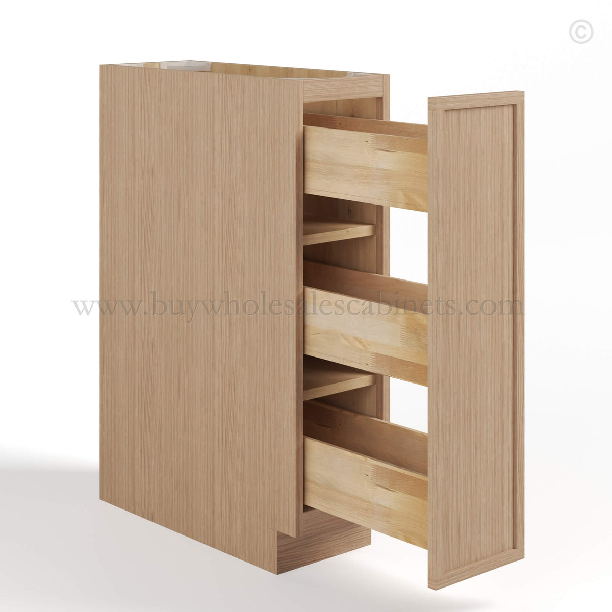 Slim Oak Shaker Spice Pull Base Cabinet